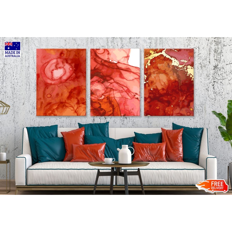 3 Set of Red & Gold Abstract Art High Quality Print 100% Australian Made Wall Canvas Ready to Hang