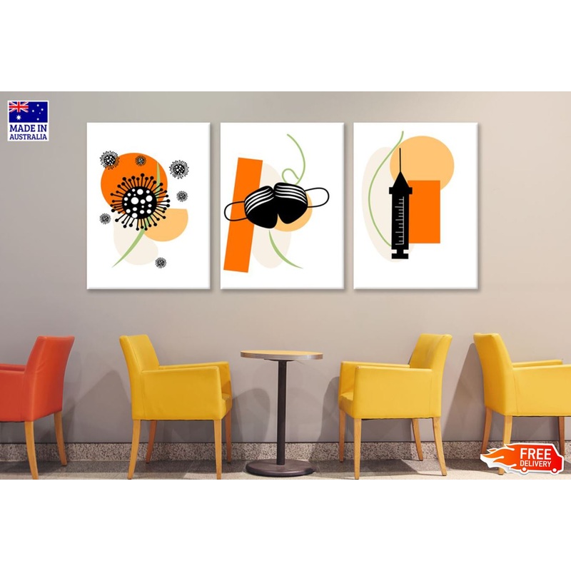 3 Set of Virus Masks & Vaccine Minimalist Art Design High Quality Print 100% Australian Made Wall Canvas Ready to Hang