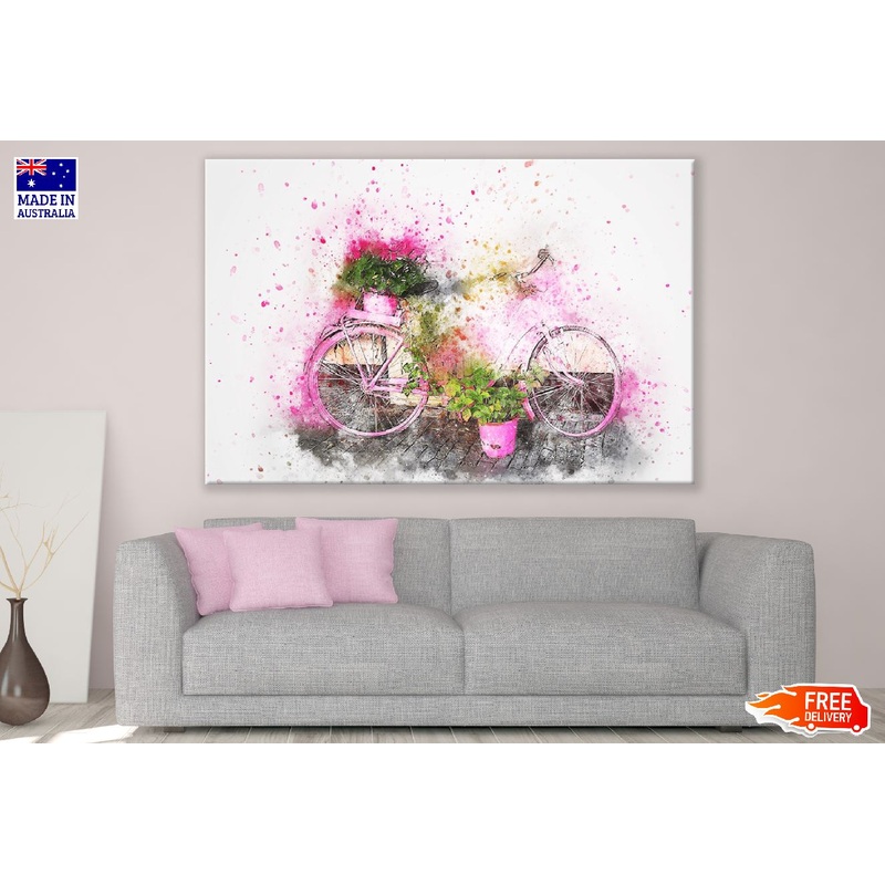 Bisycle with Flower Vase Abstarct Watercolor Painting Print 100% Australian Made