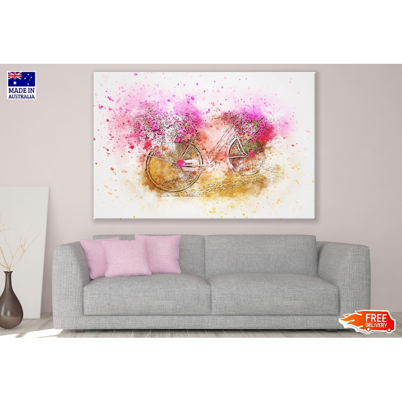 Bisycle with Flowers Abstarct Watercolor Painting Print 100% Australian Made