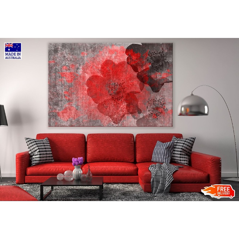 Red & Black Flowers Abstract Design Print 100% Australian Made