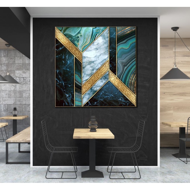 Square Canvas Blue Gold & Green Granite Art High Quality Print 100% Australian Made