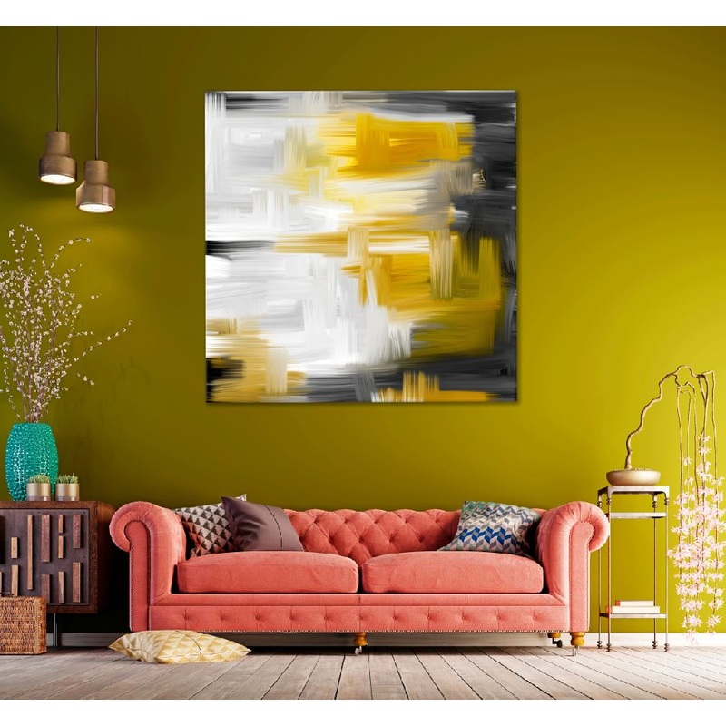 Square Canvas Gold & B&W Abstract Painting High Quality Print 100% Australian Made