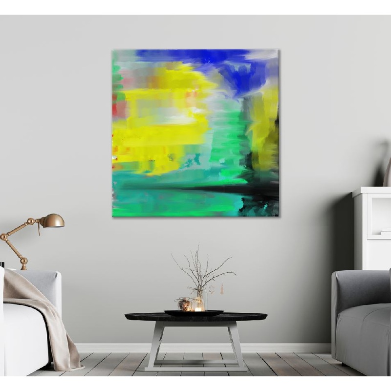 Square Canvas Yellow Green & Blue Abstract Design High Quality Print 100% Australian Made