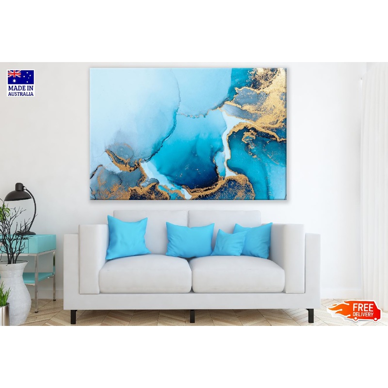 White Blue & Gold Abstract Design Print 100% Australian Made
