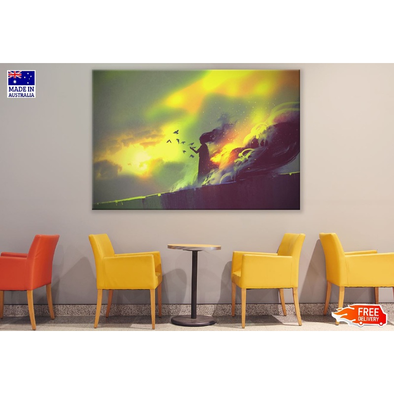 Woman with Birds Colorful Abstract Design Print 100% Australian Made