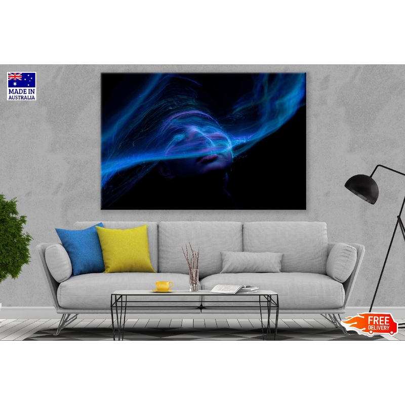 Women Face & Blue Digital Lines Abstract Design Print 100% Australian Made