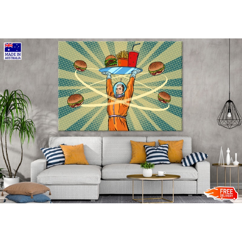 Astronaut Holding a Burger Plate Illustration Print 100% Australian Made