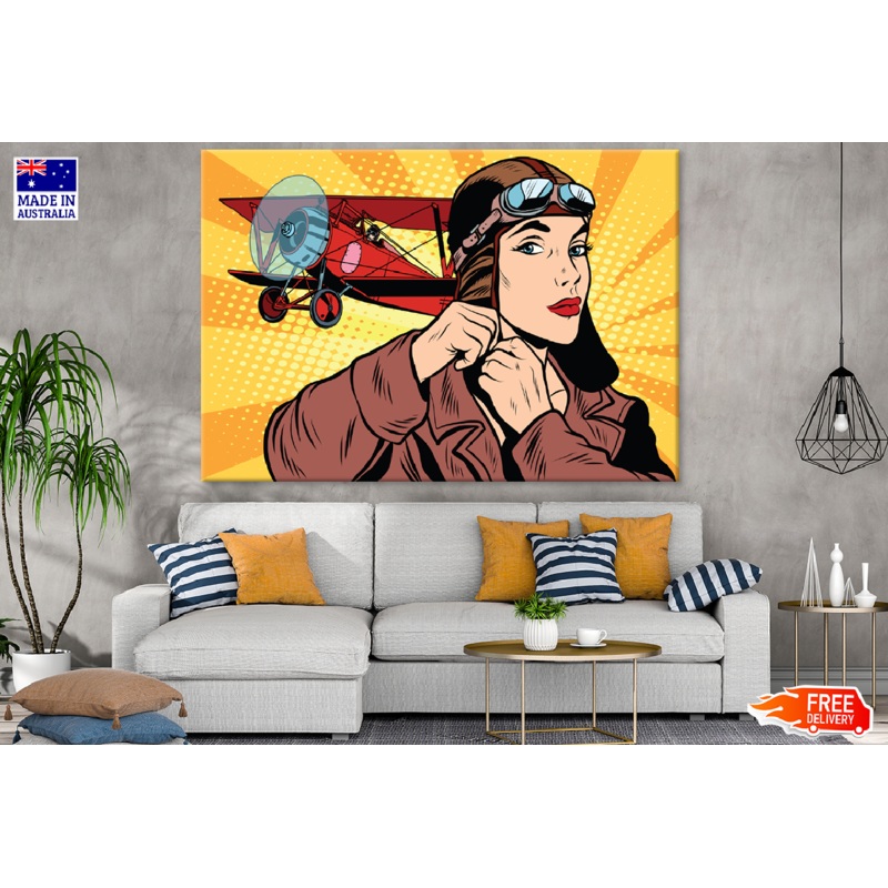 Plane & Female Pilot Illustration Print 100% Australian Made