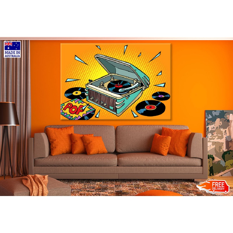 POP Gramophone & Disks Illustration Print 100% Australian Made