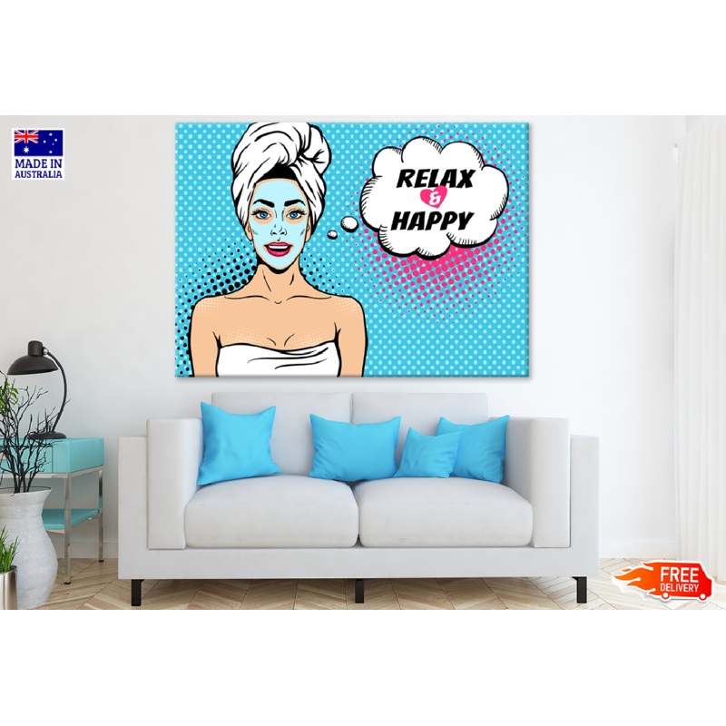 Relax & Happy Quote with Girl Illustration Print 100% Australian Made