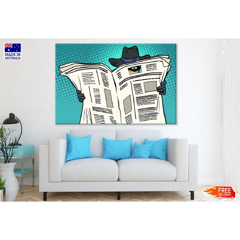 Robber Looking Through a News Paper Illustration Print 100% Australian Made