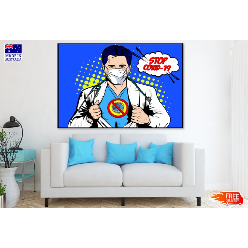 Stop Covid-19 Super Hero Illustration Print 100% Australian Made
