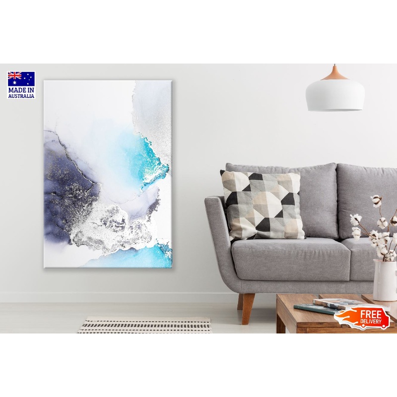White Blue & Dark Blue Abstract Design Print 100% Australian Made