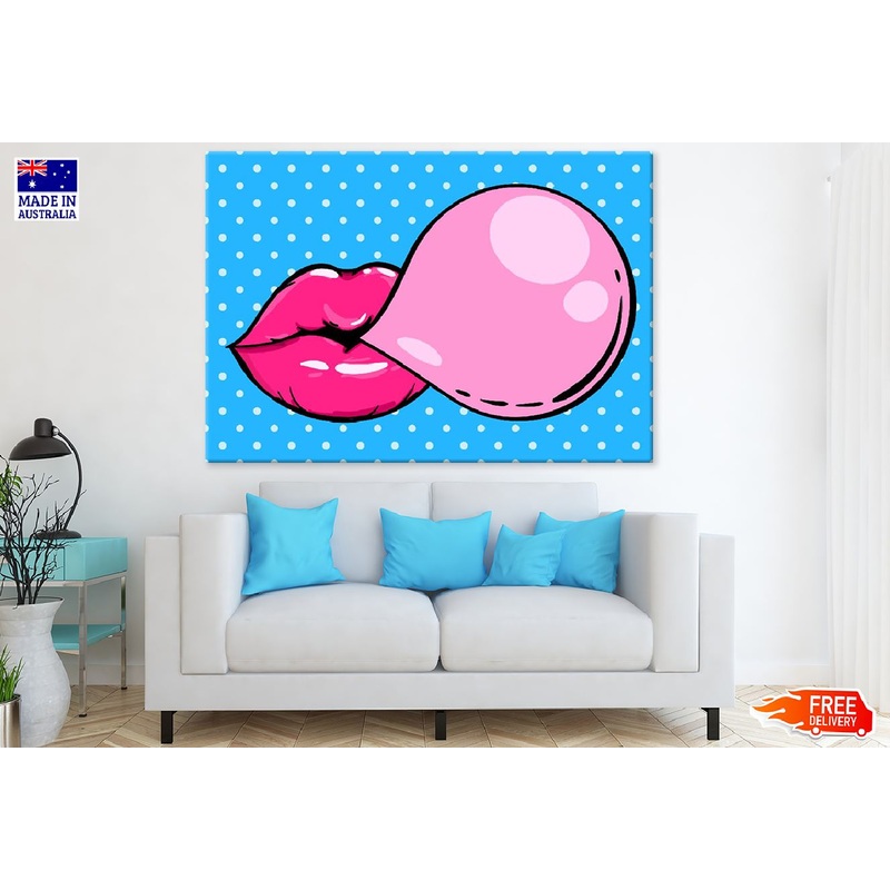 Woman pink lips with gum bubble Print 100% Australian Made