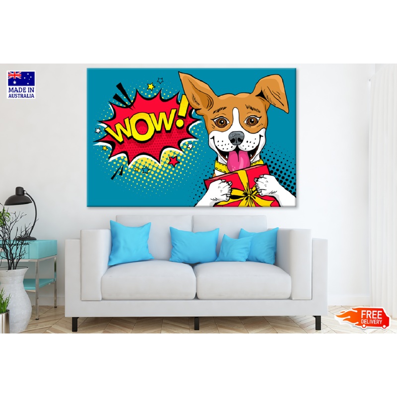WOW Quote & Happy Dog with Gift Illustration Print 100% Australian Made