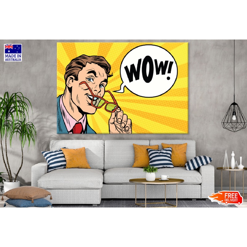 WOW Quote in Speech Bubble & Man with Glasses Illustration Print 100% Australian Made
