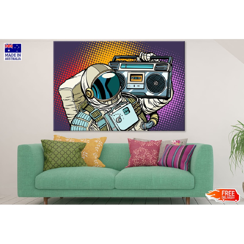 Astronaut Holding A Radio Illustration Print 100% Australian Made