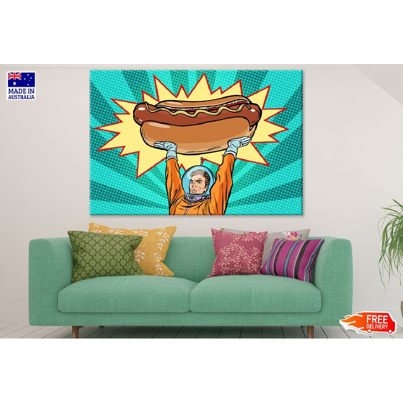 Astronaut Lifting Huge Hot Dog Print 100% Australian Made