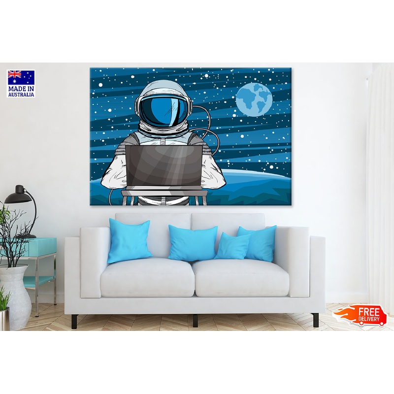 Astronaut Operating A Laptop In Space Print 100% Australian Made