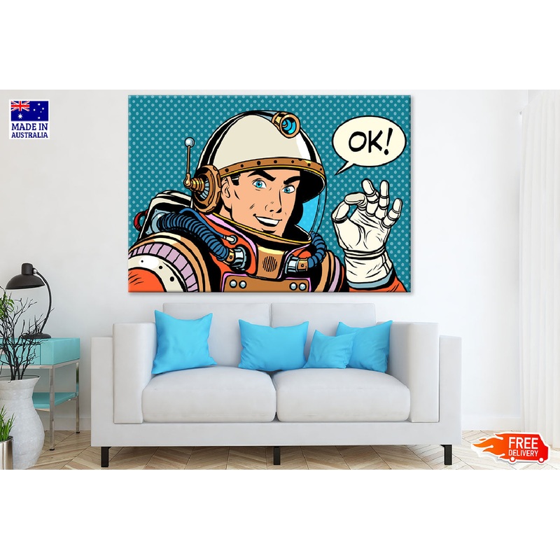 Astronaut Showing Ok Illustration Print 100% Australian Made