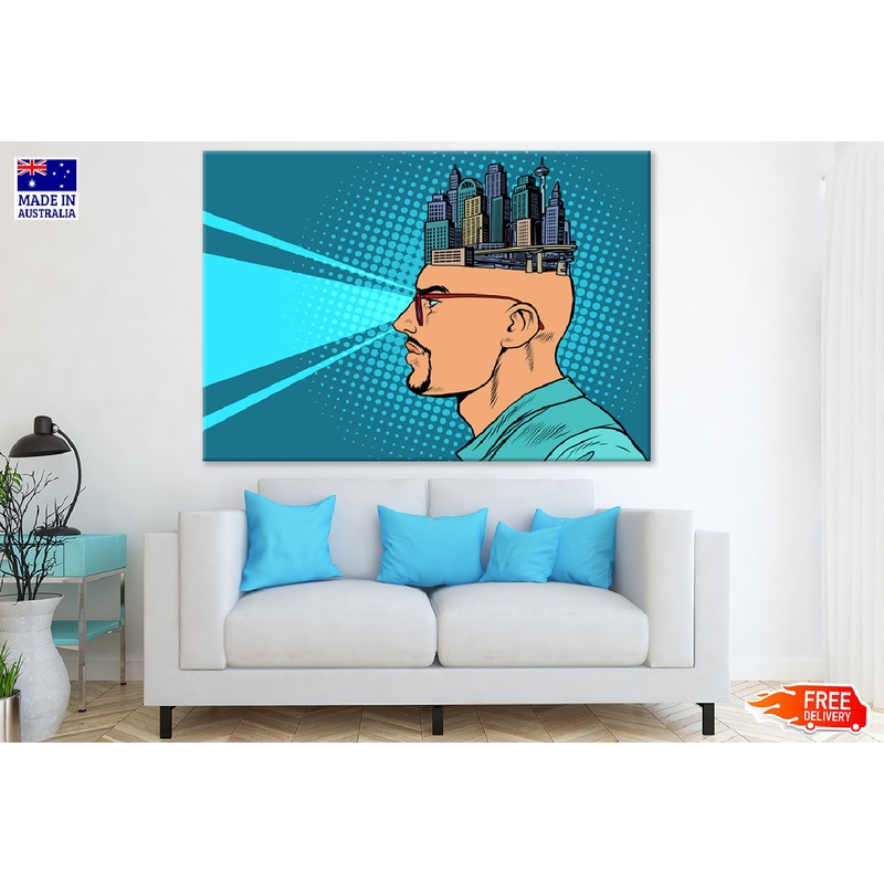 City on Man's Head Vector Art Illustration Print 100% Australian Made