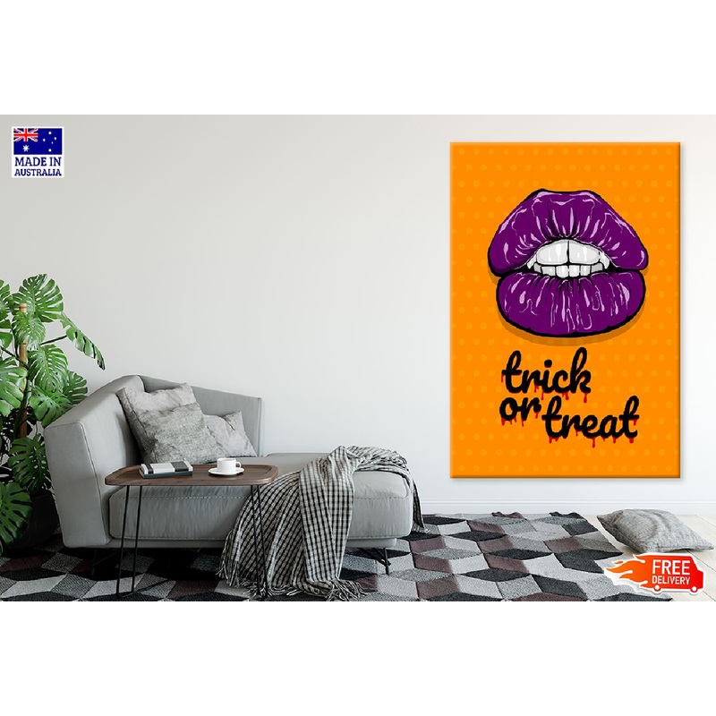 Purple Lips & Trick Or Treat Quote Illustration Print 100% Australian Made