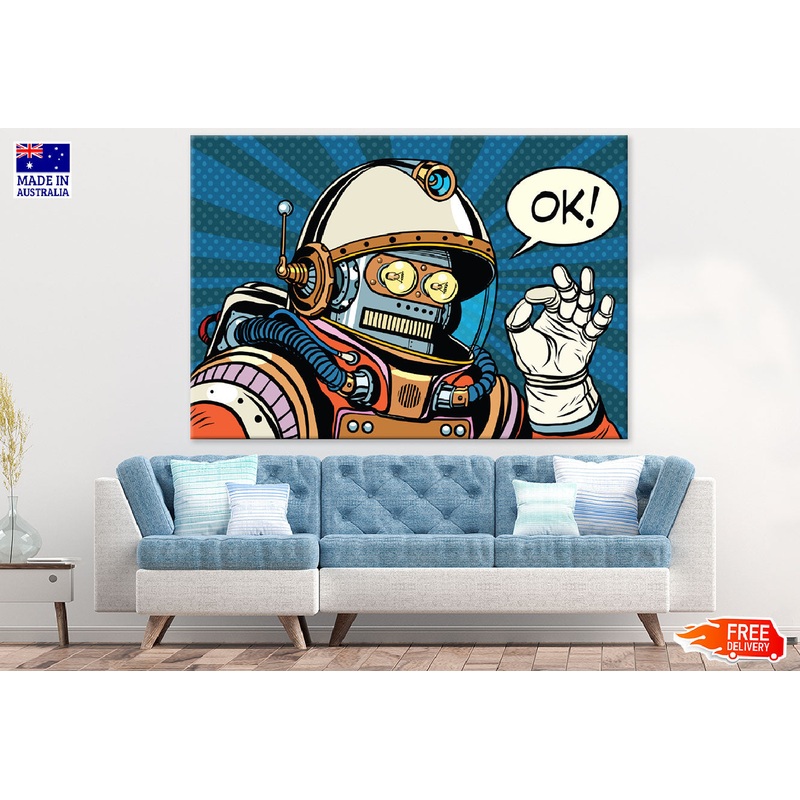 Robot Astronaut Gesture Ok Illustration Print 100% Australian Made