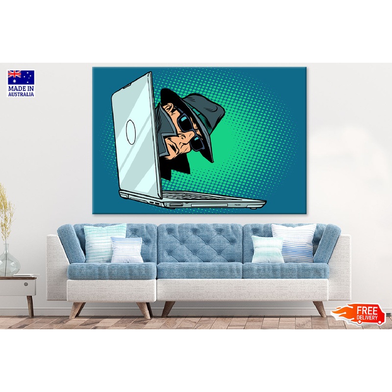 Spy Peeping Through Laptop Illustration Print 100% Australian Made