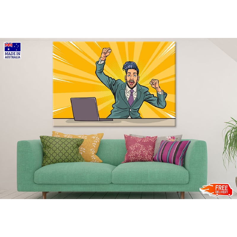Successful Man & Laptop Illustration Print 100% Australian Made