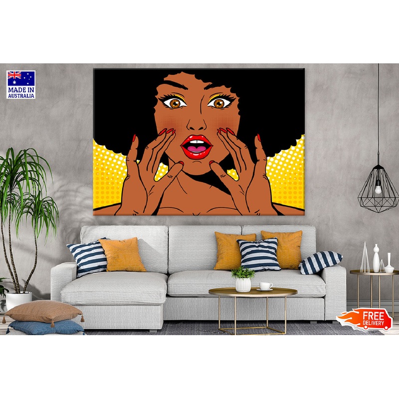 Surprised African Woman Holding Her Hands Open Mouth Print 100% Australian Made