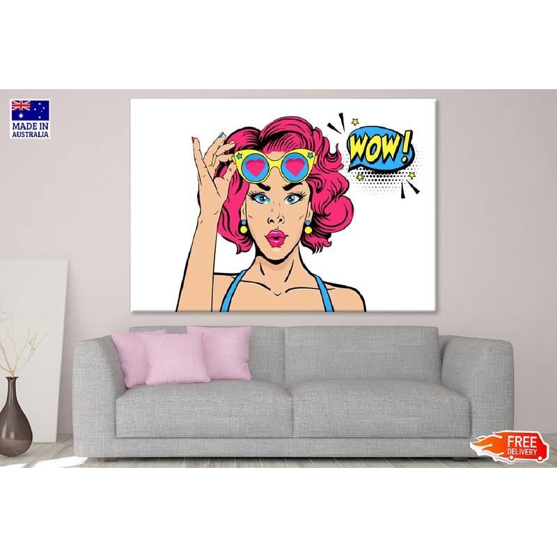 WOW Quote & Girl with Heart Shaped Glasses Illustration Print 100% Australian Made