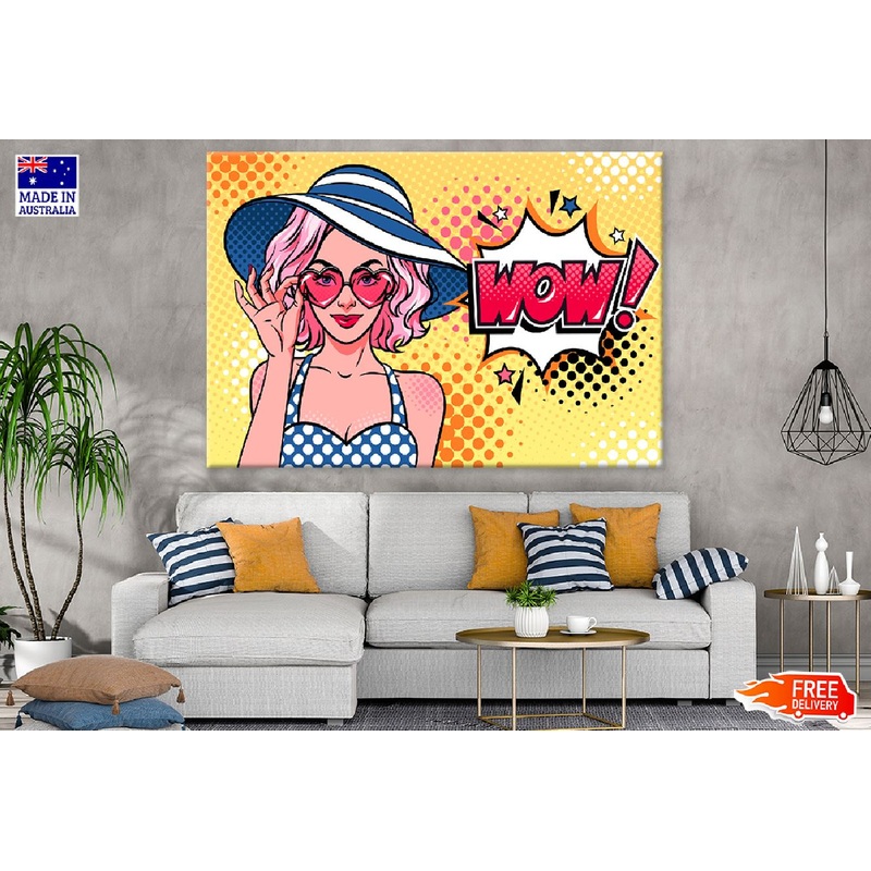 WOW Quote & Girl with Heart Shaped Sunglasses Illustration Print 100% Australian Made