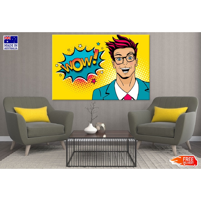 Wow Quote & Happy Man Illustration Print 100% Australian Made