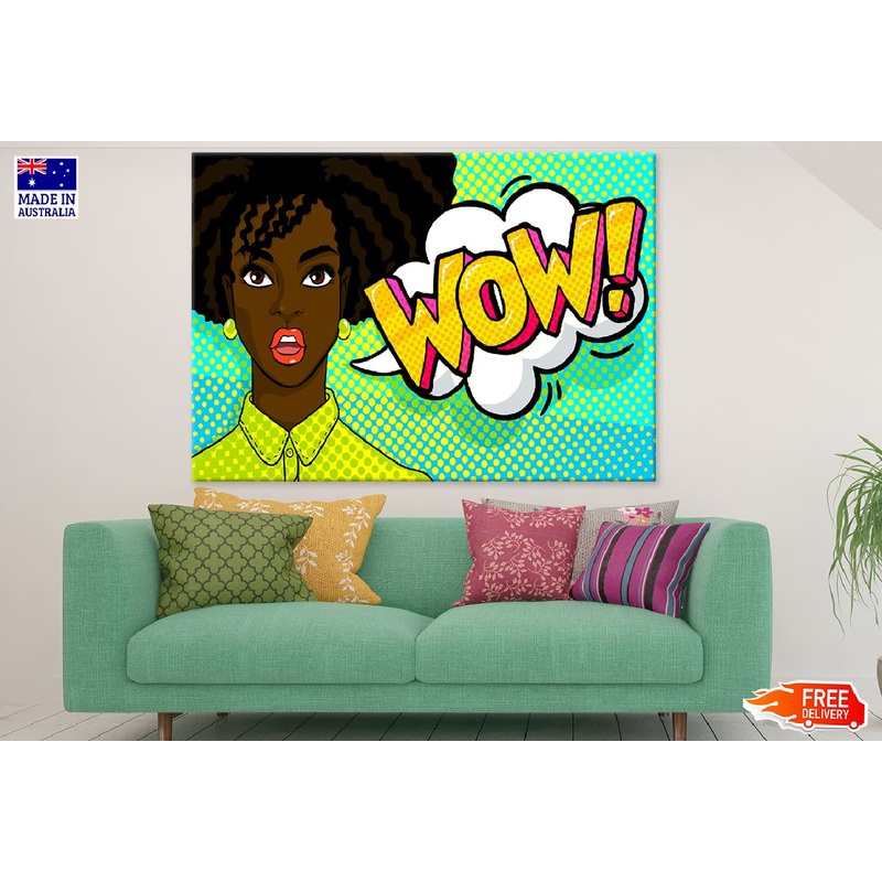 WOW Quote & Surprised African Girl Illustration Print 100% Australian Made