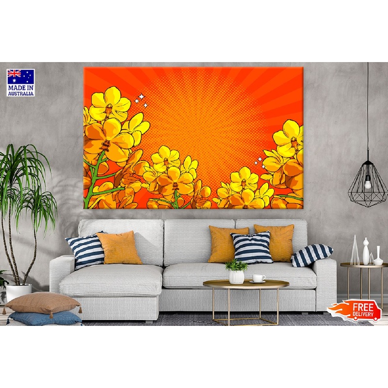 Yellow Flowers & Orange Bacground Vector Print 100% Australian Made