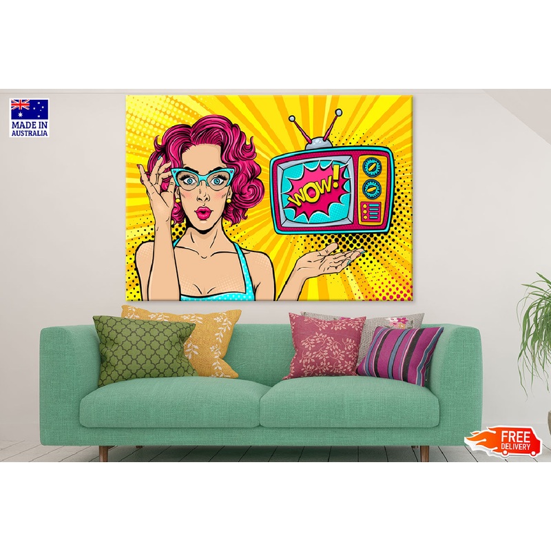 Young Girl & Tv With Wow Quote Illustration Print 100% Australian Made