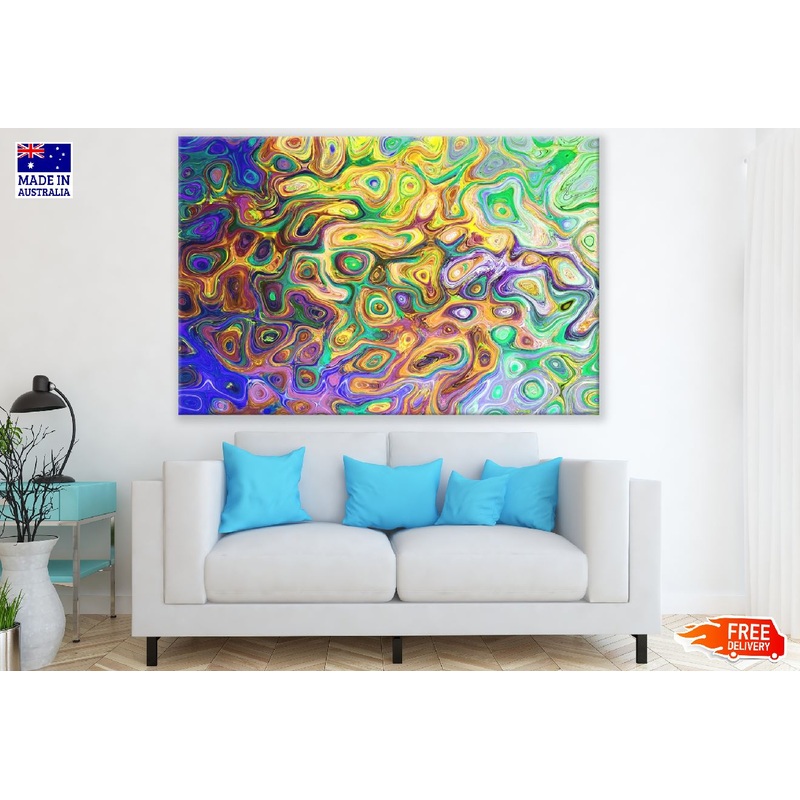 Blue Green & Yellow Pattern Abstract Design Print 100% Australian Made
