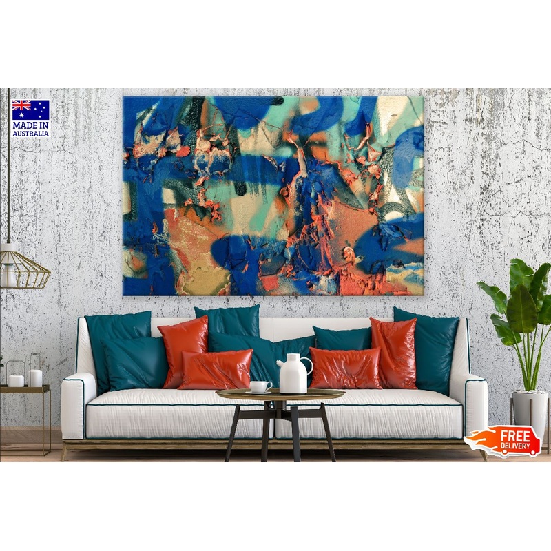 Blue & Orange Paint Abstract Design Print 100% Australian Made