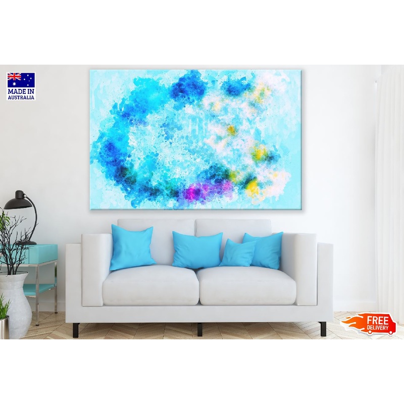 Blue Pink & Yellow Color Spots Abstract Design Print 100% Australian Made
