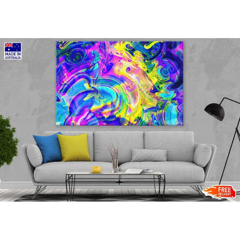 Blue Pink & Yellow Digital Art Abstract Design Print 100% Australian Made