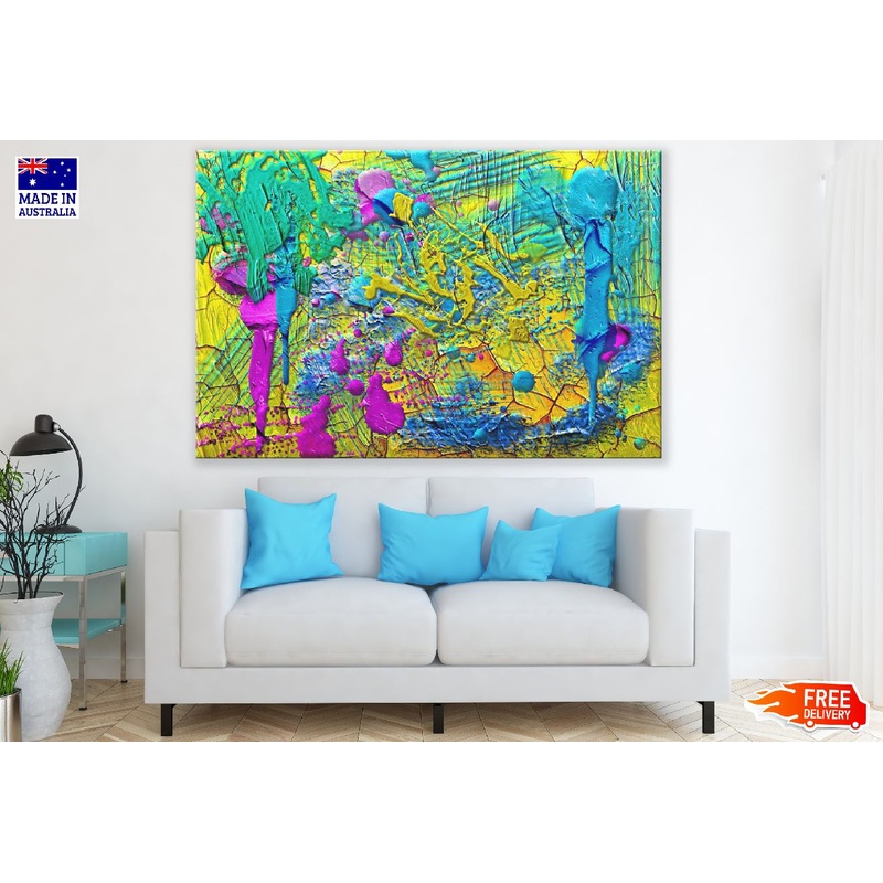 Blue Purple & Yellow Paint Abstract Design Print 100% Australian Made