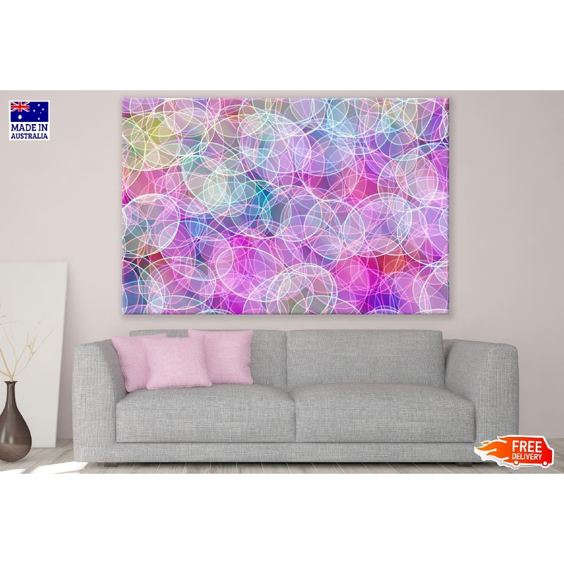 Pink Blue & Yellow Circles Lines Abstract Design Print 100% Australian Made