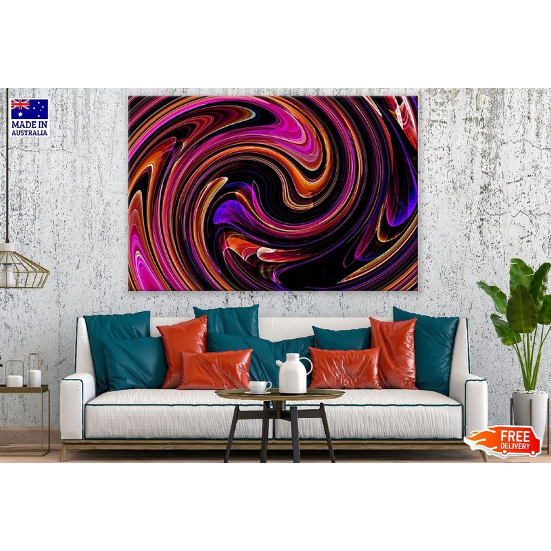 Pink Orange & Blue Curves Digital Abstract Design Print 100% Australian Made