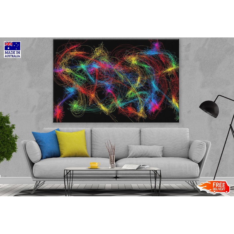 Red Yellow & Blue Digital Lines Abstract Design Print 100% Australian Made