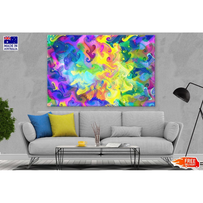 Yellow Pink & Blue Digital Art Abstract Design Print 100% Australian Made