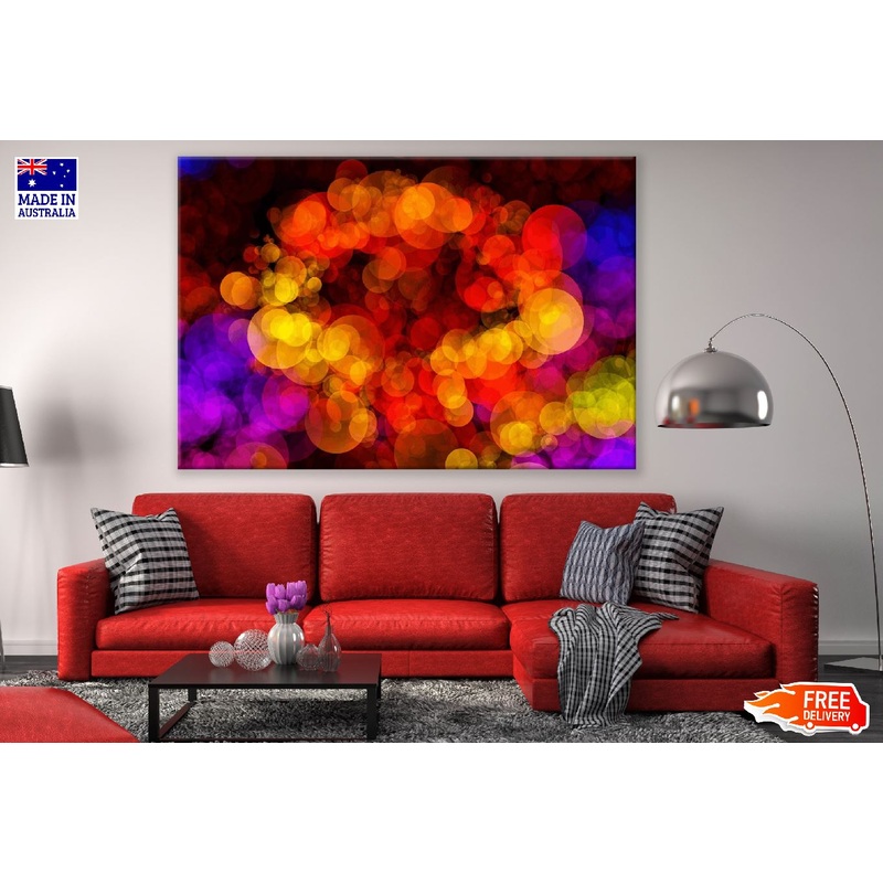 Abstract Red Yellow & Blue Bokeh Design Print 100% Australian Made