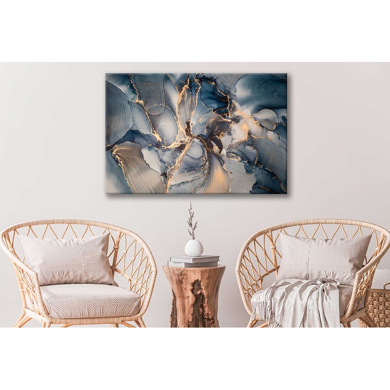 Bella Home Blue & Gold Abstract Print Canvas Ready to hang
