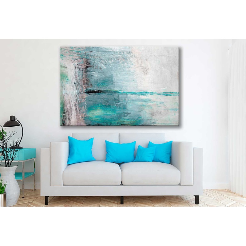 Bella Home Light Blue Abstract Painting Print Canvas Ready to hang