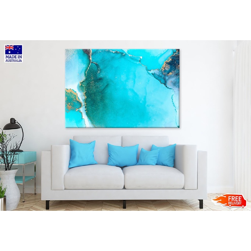 Blue & Gold Splash Abstract Fluid Design Print 100% Australian Made